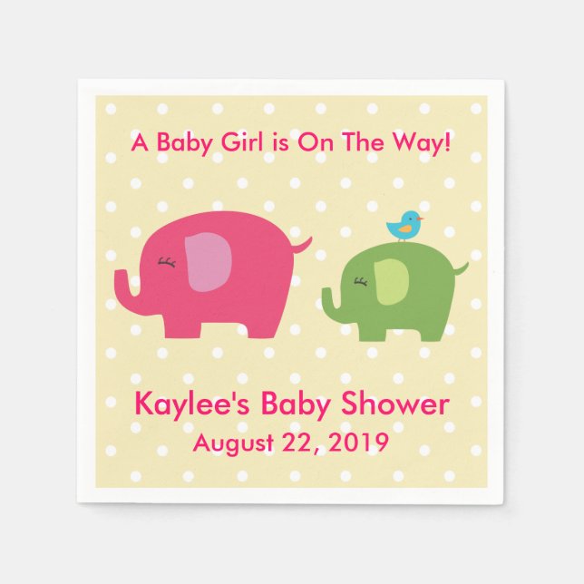 Baby Shower Girl Elephant Polka Dot Napkins Pappersservett (Framsidan)