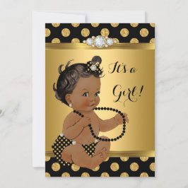 Baby Shower Girl Gold Foil Black Pearls Ethnic Inbjudningar