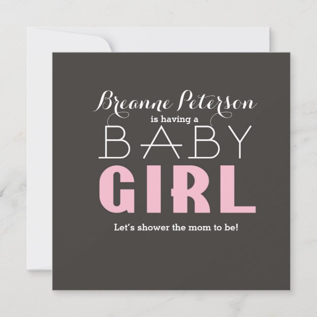 Baby Shower Girl Grått Rosa Modern Clean-inbjudan Inbjudningar (Framsida)