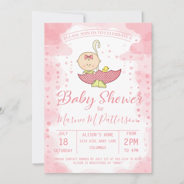 Baby Shower Girl i Paraplla-inbjudan Inbjudningar (Framsida)