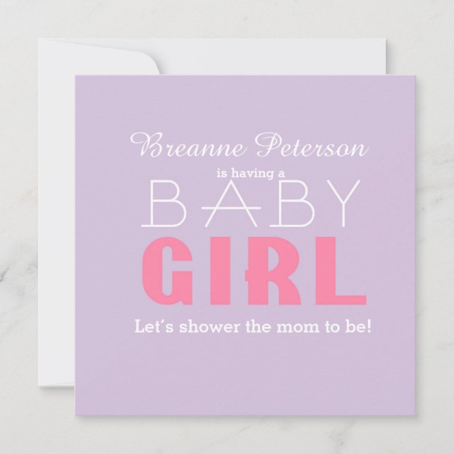 Baby Shower Girl Lavender Rosa Classic Modern-utse Inbjudningar (Framsida)