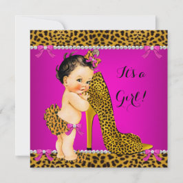 Baby Shower Girl Leopard High Heel Rosa Brunette Inbjudningar