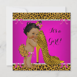 Baby Shower Girl Leopard High Heel Rosa Ethnic Inbjudningar