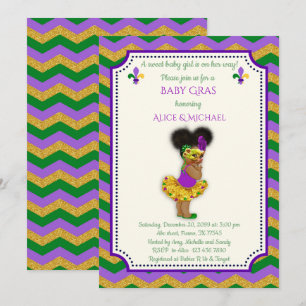 Baby Shower Girl, Mardi Gras Girl, guld, chevron Inbjudningar