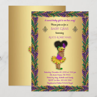Baby Shower Girl,Mardi Gras Girl,guld, pearl färg Inbjudningar