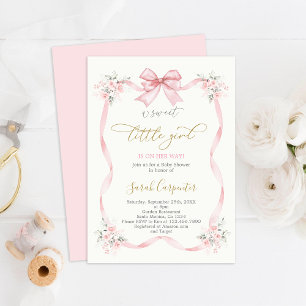 Baby Shower Girl med båge Inbjudningar