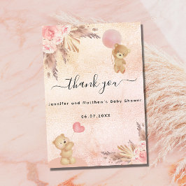 Baby Shower Girl nalle pampas-gräs blommigt Tack Kort
