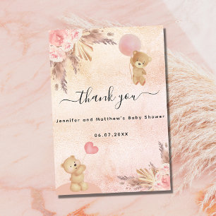 Baby Shower Girl nalle pampas-gräs blommigt Tack Kort