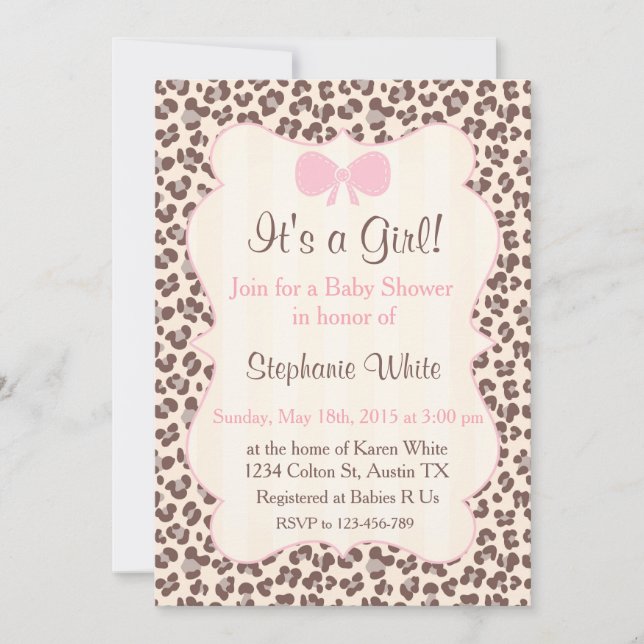 Baby Shower girl pink leopard Inbjudningar (Framsida)