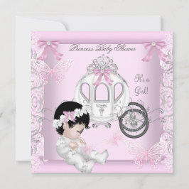 Baby Shower Girl Princess Carriage Butterfly Inbjudningar