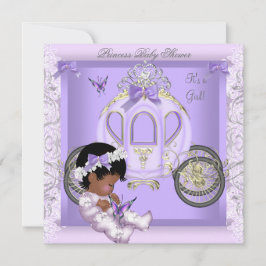 Baby Shower Girl Princess Carriage Lavender 3 Inbjudningar