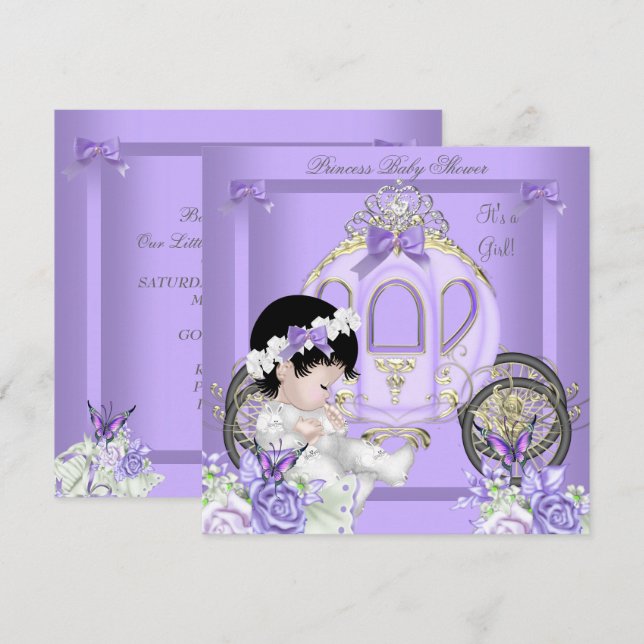 Baby Shower Girl Princess Carriage Lavender Inbjudningar (Fram/baksida)