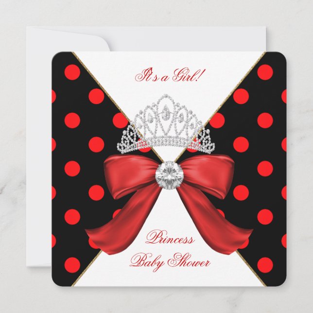 Baby Shower Girl Red Black Princess Polka Dot Inbjudningar (Framsida)