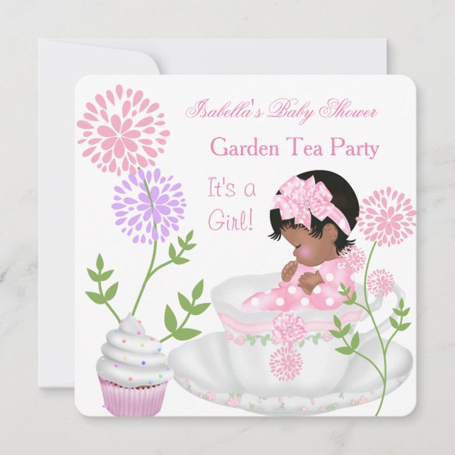 Baby Shower Girl Rosa Baby Garden Tea Party 2 Inbjudningar (Framsida)