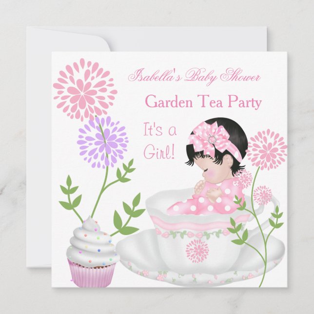 Baby Shower Girl Rosa Baby Garden Tea Party Inbjudningar (Framsida)