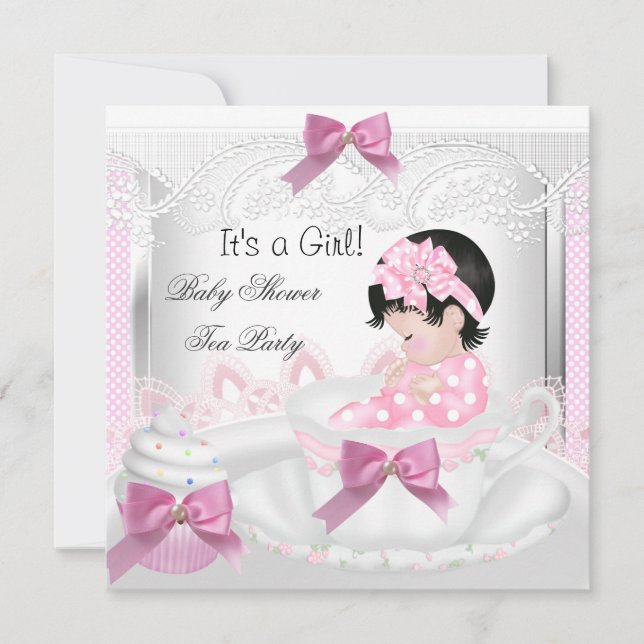 Baby Shower Girl Rosa Baby Tekopp Cupcoa 35 Inbjudningar (Framsida)