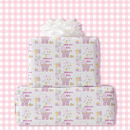 Baby Shower Girl Rosa Bassinet Add Namn & Text Presentpapper