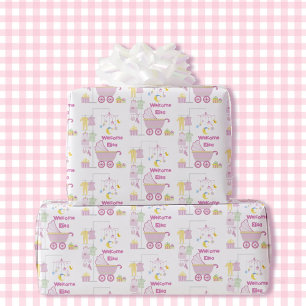 Baby Shower Girl Rosa Bassinet Add Namn & Text Presentpapper