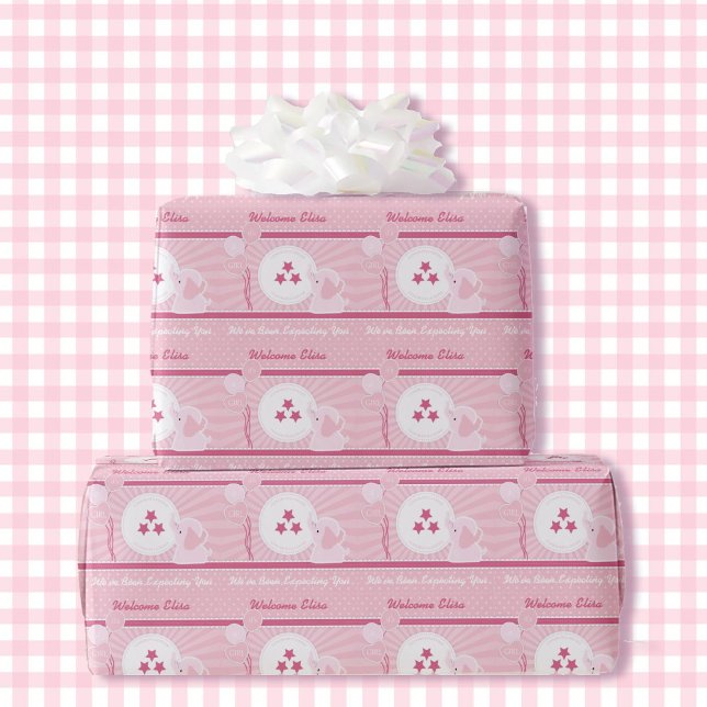 Baby Shower Girl Rosa Bassinet Add Namn & Text Wra Presentpapper (Skapare uppladdad)