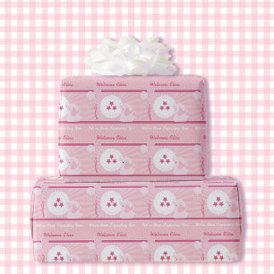 Baby Shower Girl Rosa Bassinet Add Namn & Text Wra Presentpapper