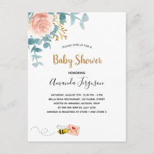 Baby Shower girl rosa blommigt greenery mamma to b Vykort
