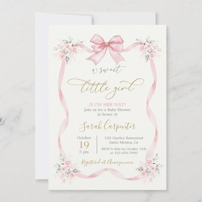 Baby Shower Girl rosa bow Inbjudningar (Framsida)