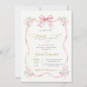 Baby Shower Girl rosa bow Inbjudningar