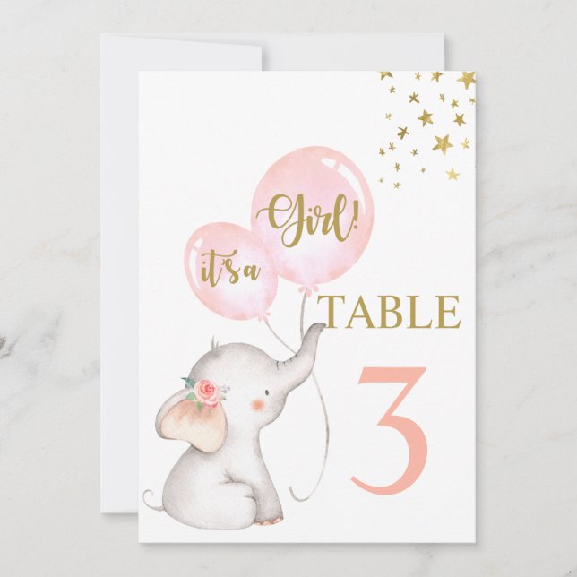 Baby Shower Girl Rosa Elephant Bord-tecken Inbjudningar (Framsida)