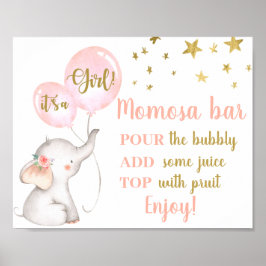 Baby Shower Girl Rosa Elephant Momosa Sign Poster