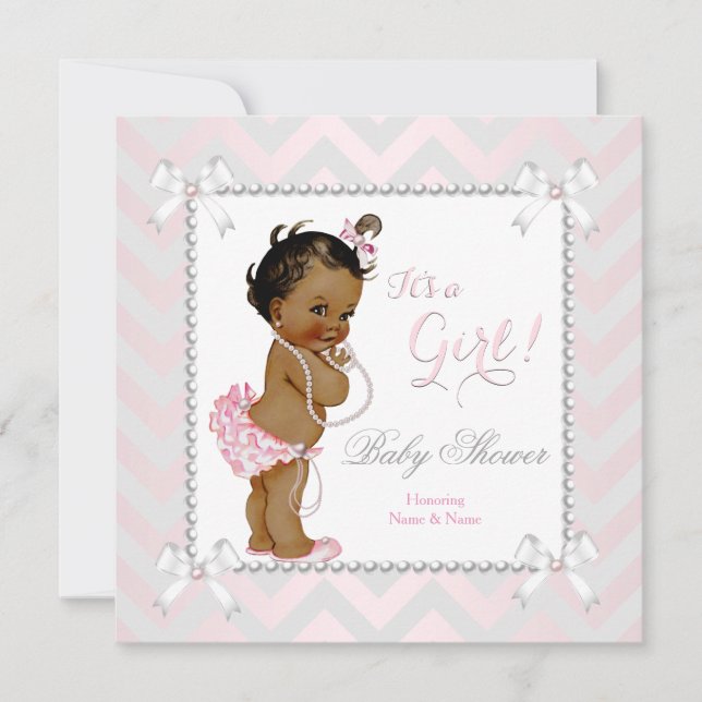 Baby Shower Girl Rosa Pearl Grått White Ethnic nic Inbjudningar (Framsida)