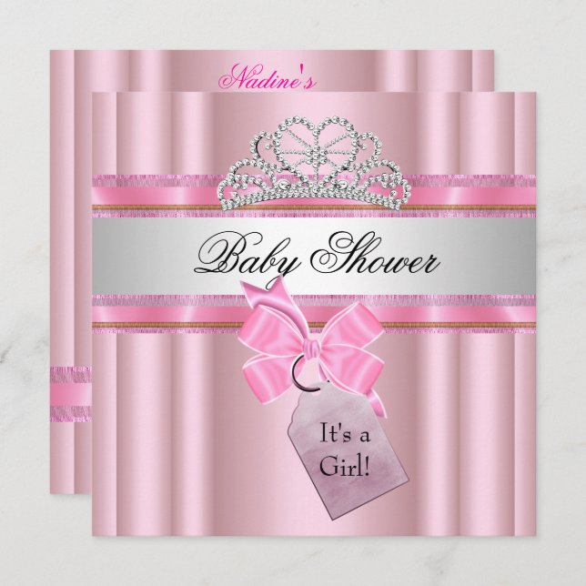 Baby Shower Girl Rosa Princess Black Inbjudningar (Fram/baksida)