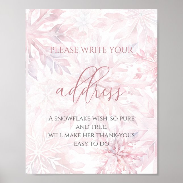 Baby Shower Girl Rosa Snowflake Adress Poster (Framsidan)