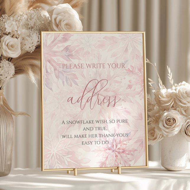 Baby Shower Girl Rosa Snowflake Adress Poster (Skapare uppladdad)