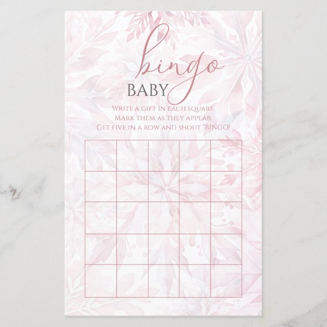 Baby Shower Girl Rosa Snowflake Bingo Game (Framsida)