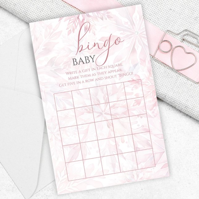 Baby Shower Girl Rosa Snowflake Bingo Game (Skapare uppladdad)