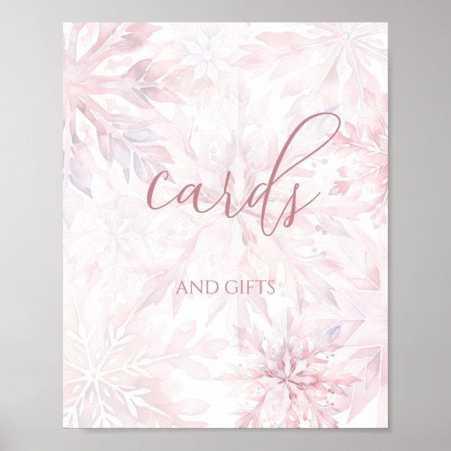 Baby Shower Girl Rosa Snowflake Cards and Gifts Poster (Framsidan)