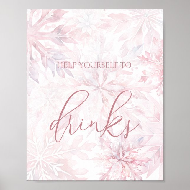 Baby Shower Girl Rosa Snowflake Drinks Poster (Framsidan)