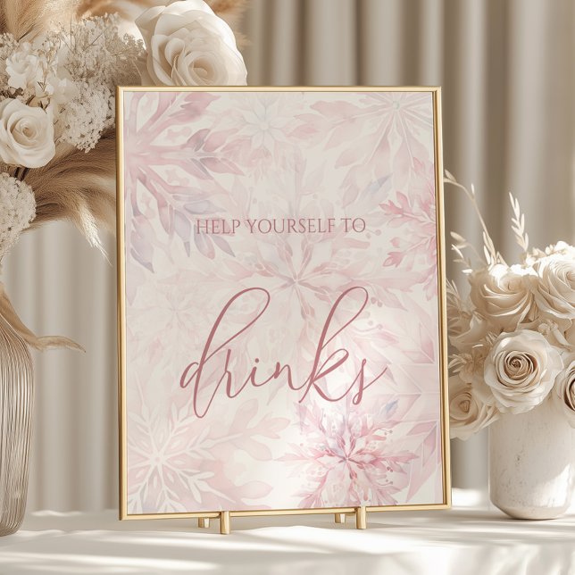 Baby Shower Girl Rosa Snowflake Drinks Poster (Skapare uppladdad)