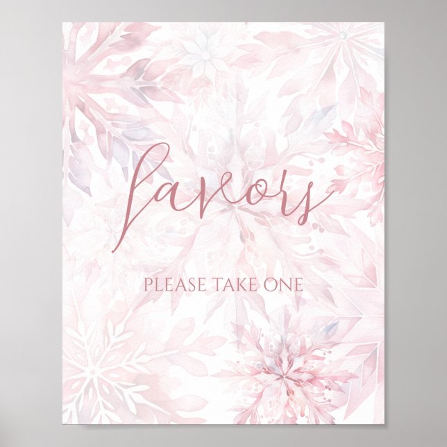 Baby Shower Girl Rosa Snowflake Favor Poster (Framsidan)