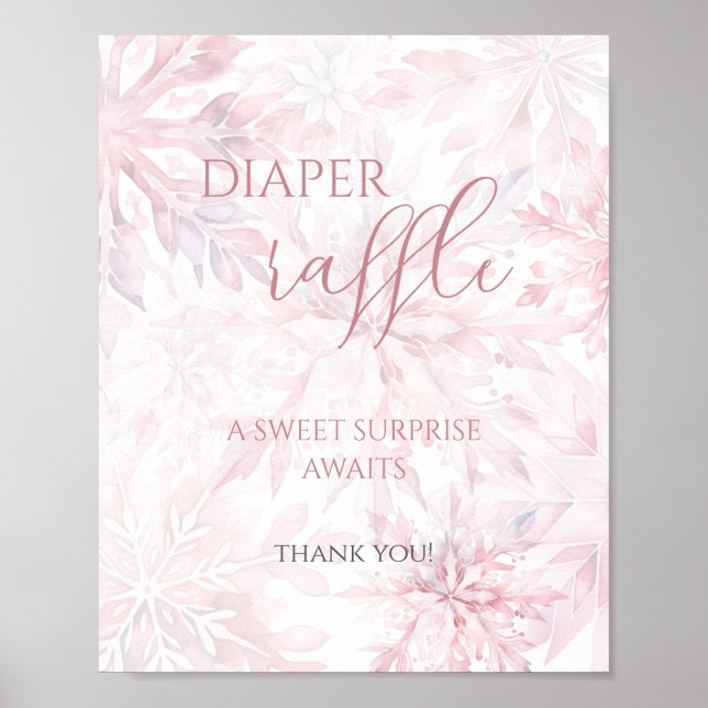 Baby Shower Girl Rosa Snowflake Raffle Poster (Framsidan)
