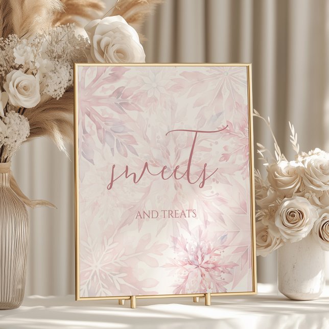 Baby Shower Girl Rosa Snowflake Sweets and Trets Poster (Skapare uppladdad)