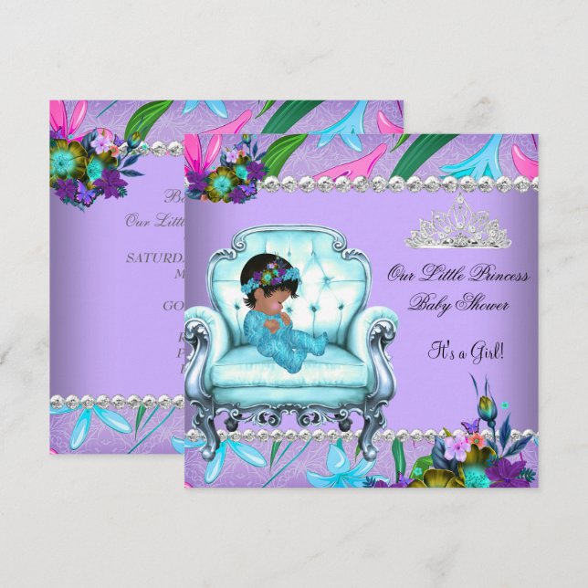 Baby Shower Girl Rosa Teal Blue Lila Ordförande Inbjudningar (Fram/baksida)