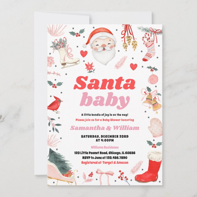 Baby Shower Girl Santa Baby Baby Inbjudningar (Framsida)
