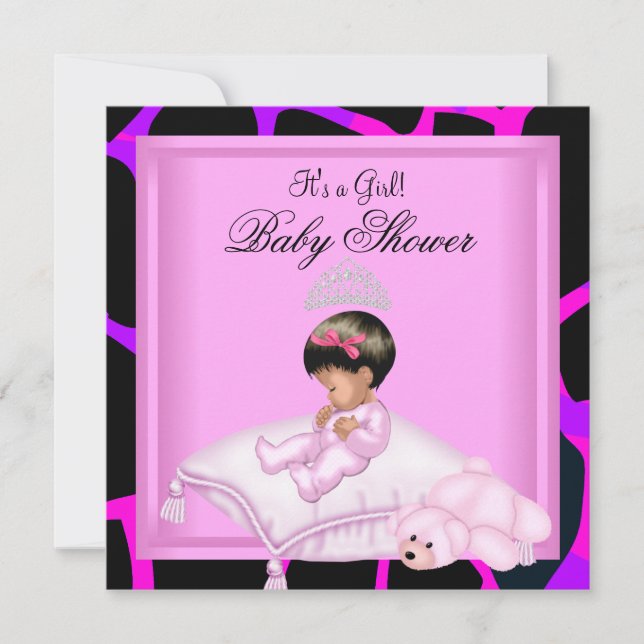 Baby Shower Girl Shock rosa Lila Black Inbjudningar (Framsida)