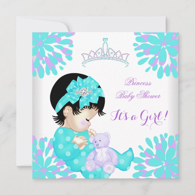 Baby Shower Girl Sweet Baby Teal Lila Bear Inbjudningar (Framsida)