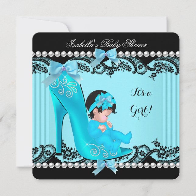 Baby Shower Girl Teal Blue Shoe Inbjudningar (Framsida)