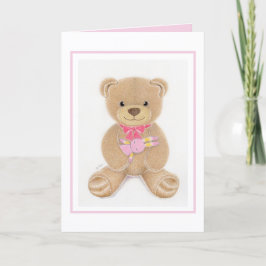 Baby Shower Girl Teddy Bear Folded Greeting Card Kort