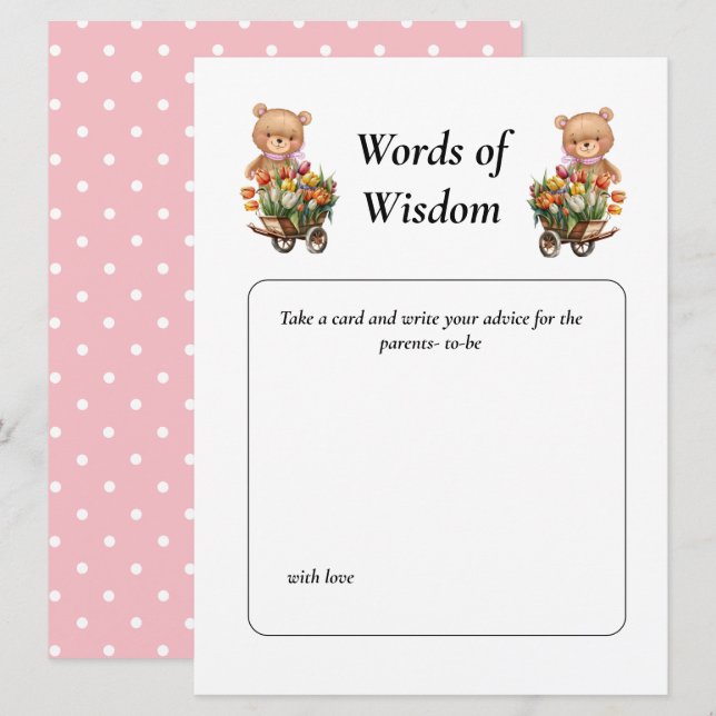 Baby Shower Girl Teddy Blommigt Inbjudningar (Fram/baksida)