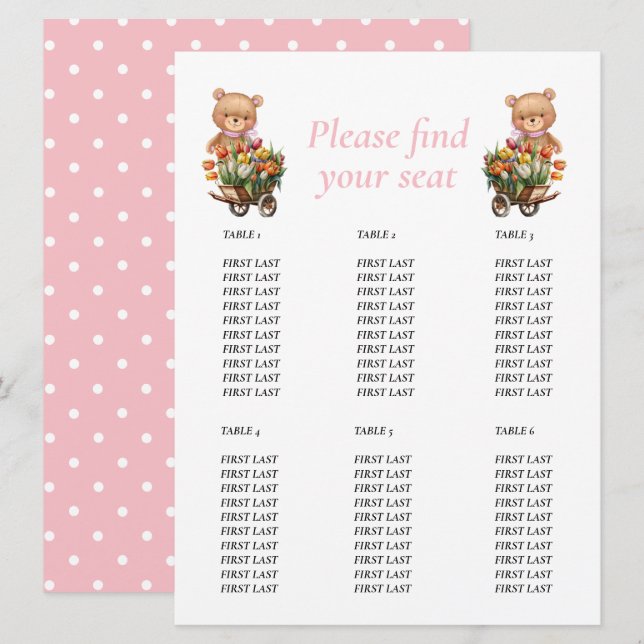 Baby Shower Girl Teddy Blommigt Rustic Chart Inbjudningar (Fram/baksida)