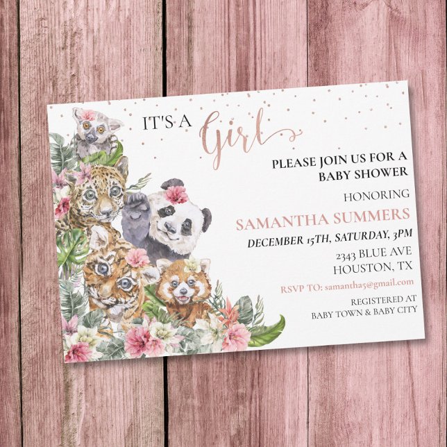 Baby Shower Girl Tropical Cute Jungle Animals Inbjudningar (Skapare uppladdad)